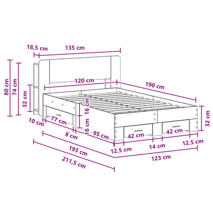Bed Frame with Storage Grey Sonoma 120 x 190 cm Engineered Wood
