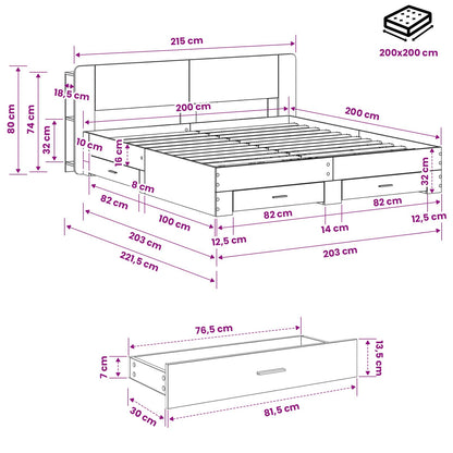 Bed Frame with Storage Concrete Grey 200 x 200 cm
