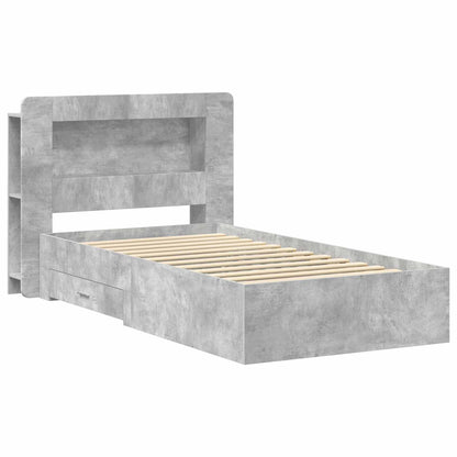 Bed Frame with Storage with Headboard Concrete Grey 75 x 190 cm