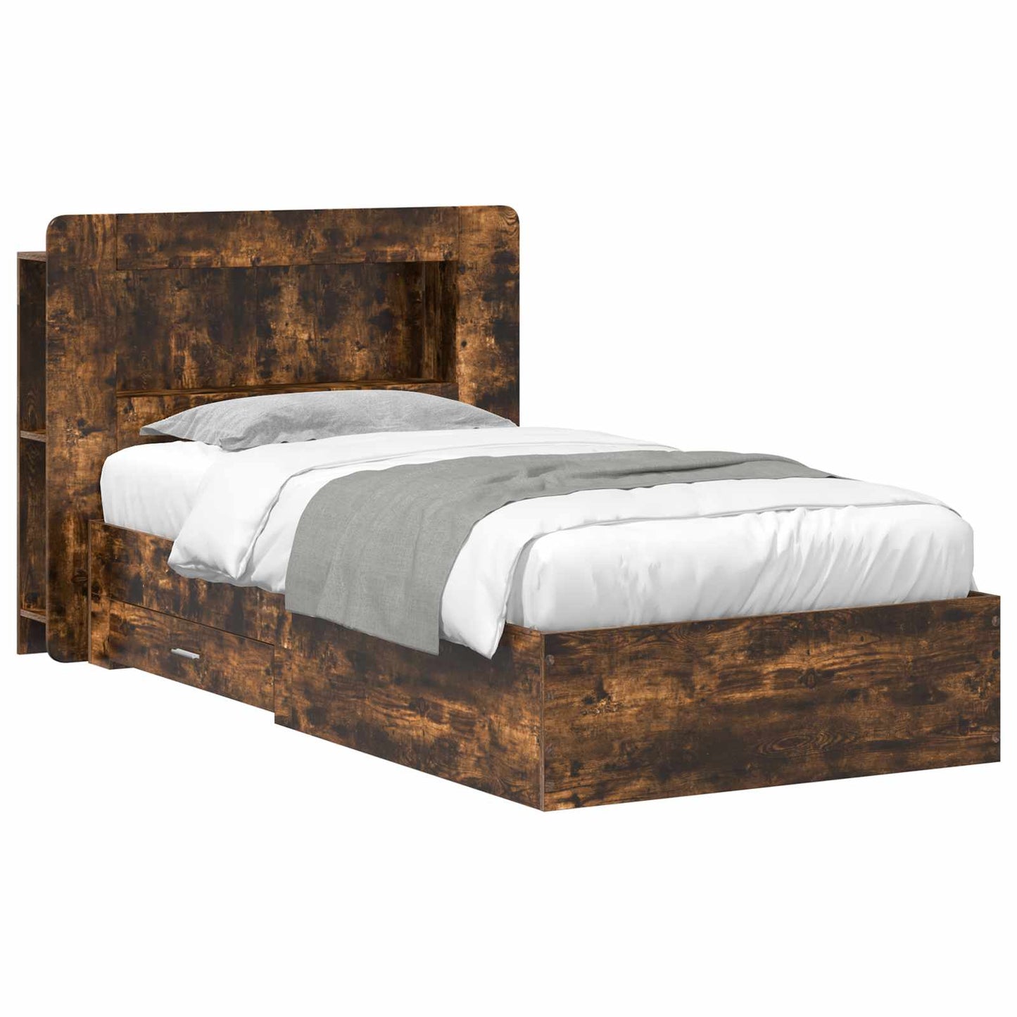 Bed Frame with Storage Smoked Oak 75 x 190 cm Engineered Wood