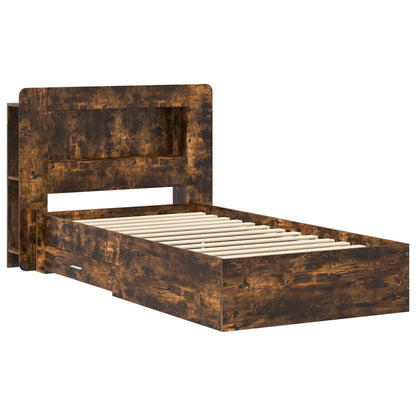 Bed Frame with Storage Smoked Oak 75 x 190 cm Engineered Wood