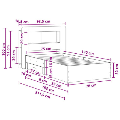 Bed Frame with Storage Sonoma Oak 75 x 190 cm Engineered Wood