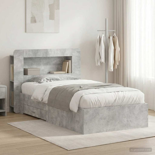 Bed Frame with Storage with Headboard Concrete Grey 80 x 200 cm