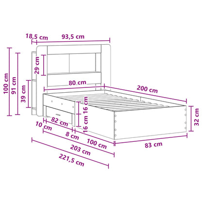 Bed Frame with Storage Smoked Oak 80 x 200 cm Engineered Wood