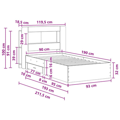 Bed Frame with Storage Sonoma Oak 90 x 190 cm Engineered Wood