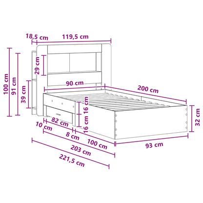 Bed Frame with Storage Grey Sonoma 90 x 200 cm Engineered Wood