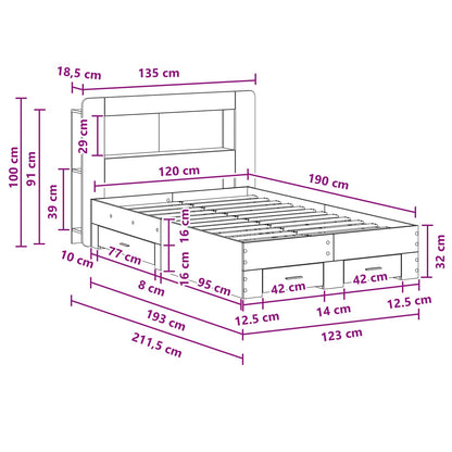 Bed Frame with Storage Old Wood 120 x 190 cm Engineered Wood