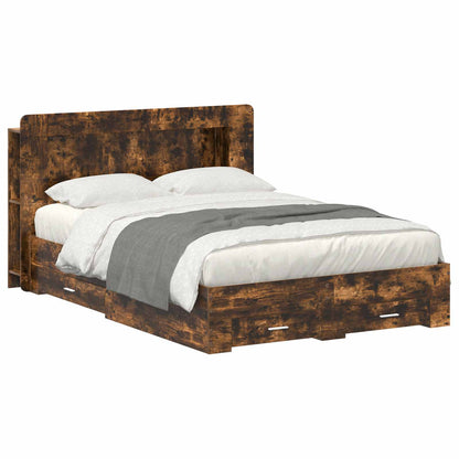 Bed Frame with Storage Smoked Oak 150 x 200 cm Engineered Wood