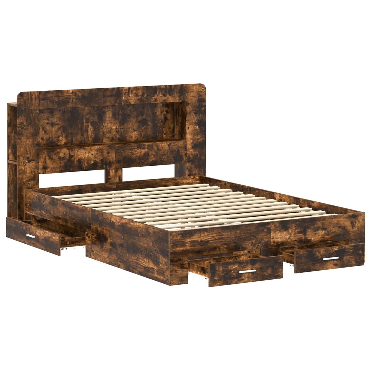 Bed Frame with Storage Smoked Oak 150 x 200 cm Engineered Wood