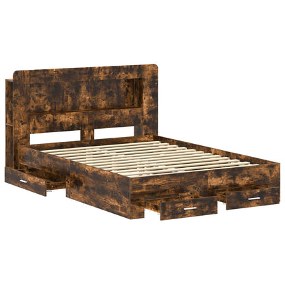 Bed Frame with Storage Smoked Oak 150 x 200 cm Engineered Wood