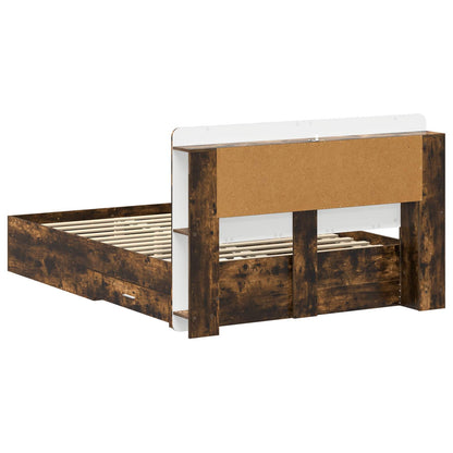 Bed Frame with Storage Smoked Oak 150 x 200 cm Engineered Wood