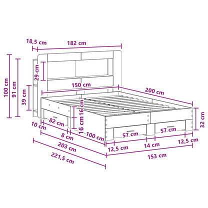 Bed Frame with Storage Smoked Oak 150 x 200 cm Engineered Wood