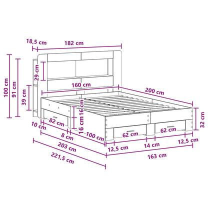 Bed Frame with Storage Concrete Grey 160 x 200 cm