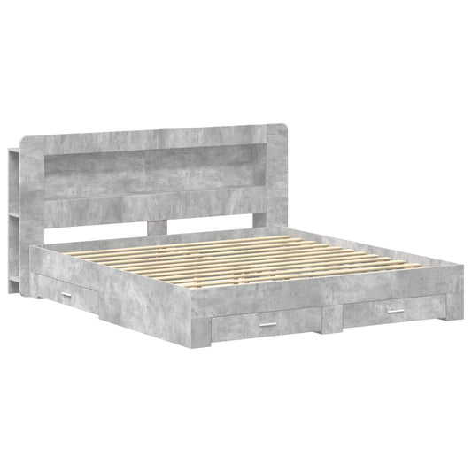 Bed Frame with Storage Concrete Grey 200 x 200 cm