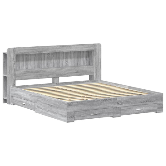 Bed Frame with Storage Grey Sonoma 200 x 200 cm Engineered Wood