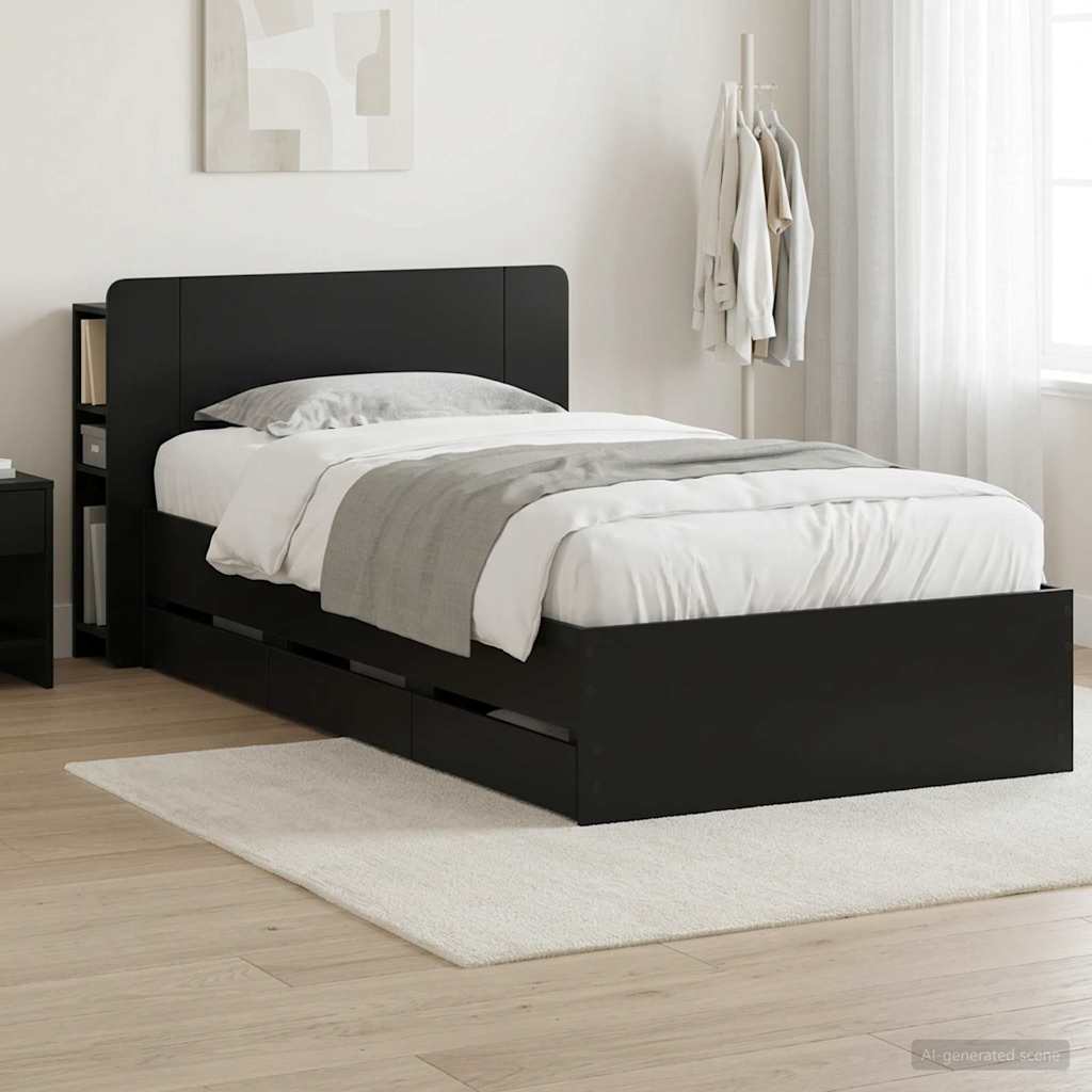 Bed Frame with Storage and Headboard Black 75 x 190 cm