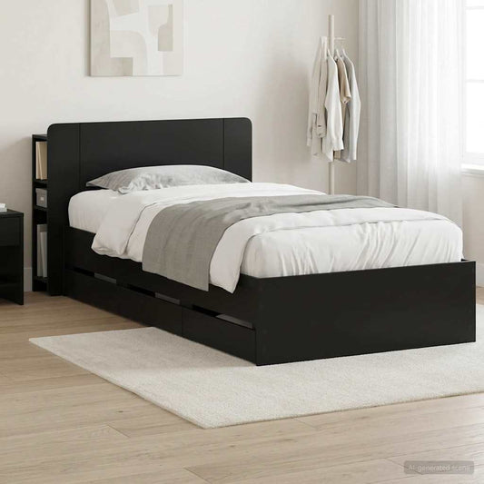Bed Frame with Storage and Headboard Black 75 x 190 cm