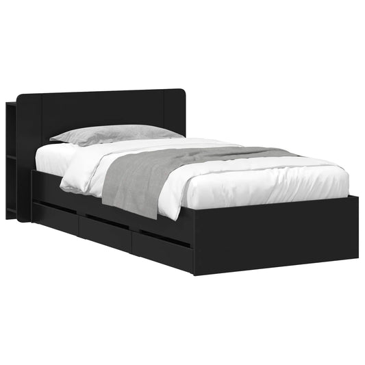 Bed Frame with Storage and Headboard Black 75 x 190 cm