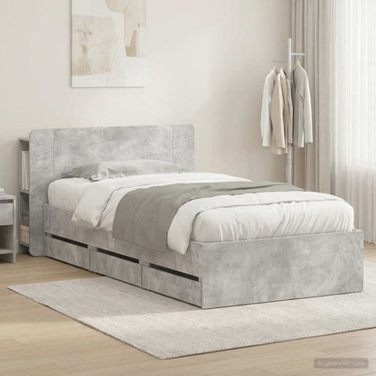 Bed Frame with Storage and Headboard Concrete Grey 75 x 190 cm