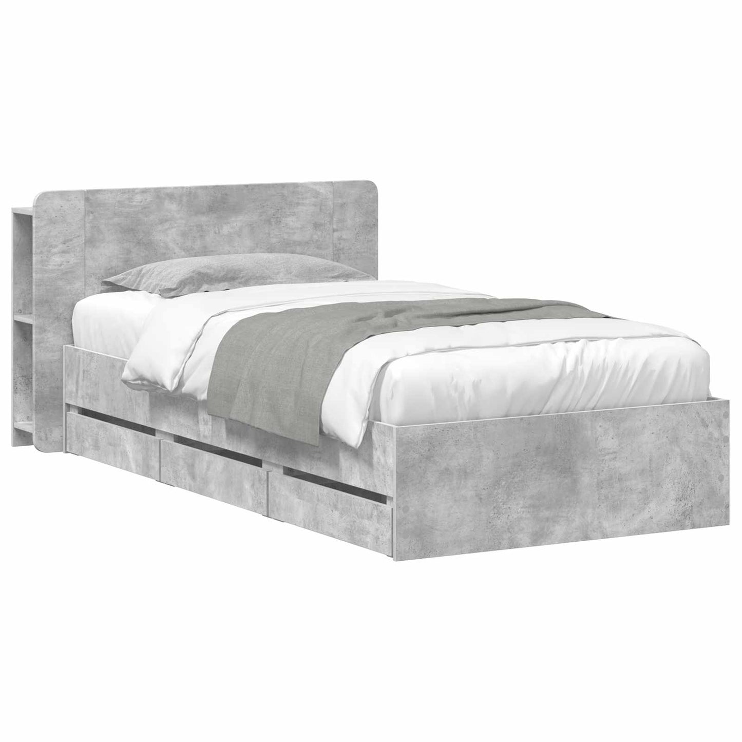 Bed Frame with Storage with Headboard Concrete Grey 75 x 190 cm