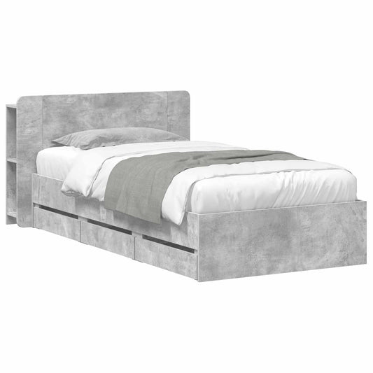 Bed Frame with Storage and Headboard Concrete Grey 75 x 190 cm