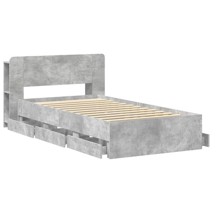 Bed Frame with Storage with Headboard Concrete Grey 75 x 190 cm