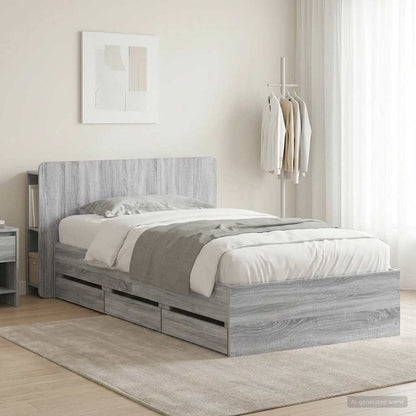 Bed Frame with Storage and Headboard Grey Sonoma 75 x 190 cm
