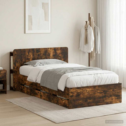 Bed Frame with Storage and Headboard Smoked Oak 75 x 190 cm