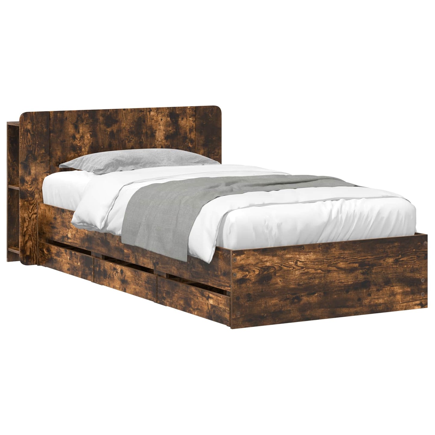 Bed Frame with Storage Smoked Oak 75 x 190 cm Engineered Wood