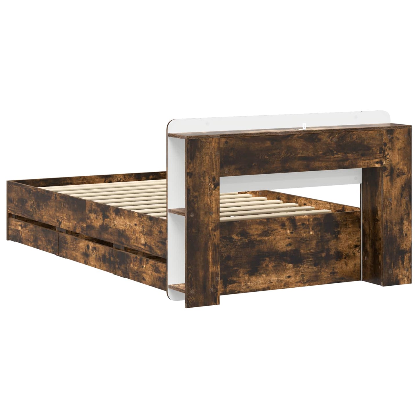 Bed Frame with Storage Smoked Oak 75 x 190 cm Engineered Wood