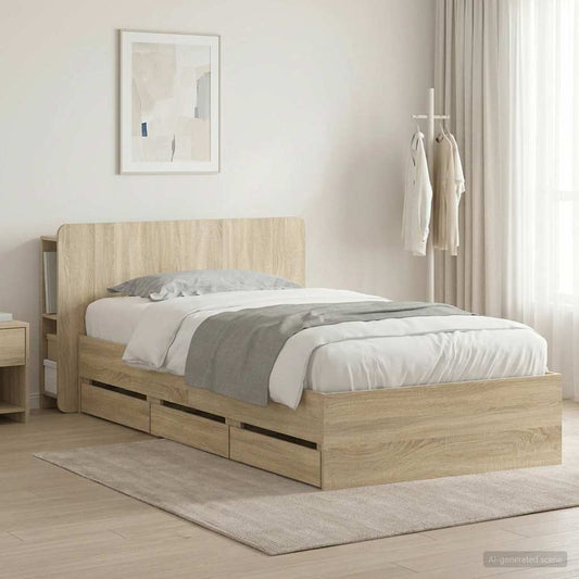 Bed Frame with Storage and Headboard Sonoma Oak 75 x 190 cm