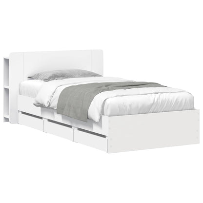Bed Frame with Storage White 75 x 190 cm Engineered Wood