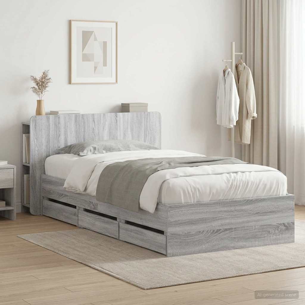 Bed Frame with Storage and Headboard Grey Sonoma 80 x 200 cm