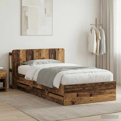 Bed Frame with Storage and Headboard Old Wood 80 x 200 cm