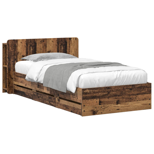 Bed Frame with Storage and Headboard Old Wood 80 x 200 cm