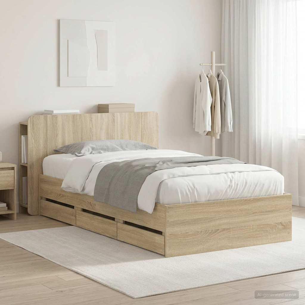 Bed Frame with Storage Sonoma Oak 80 x 200 cm Engineered Wood
