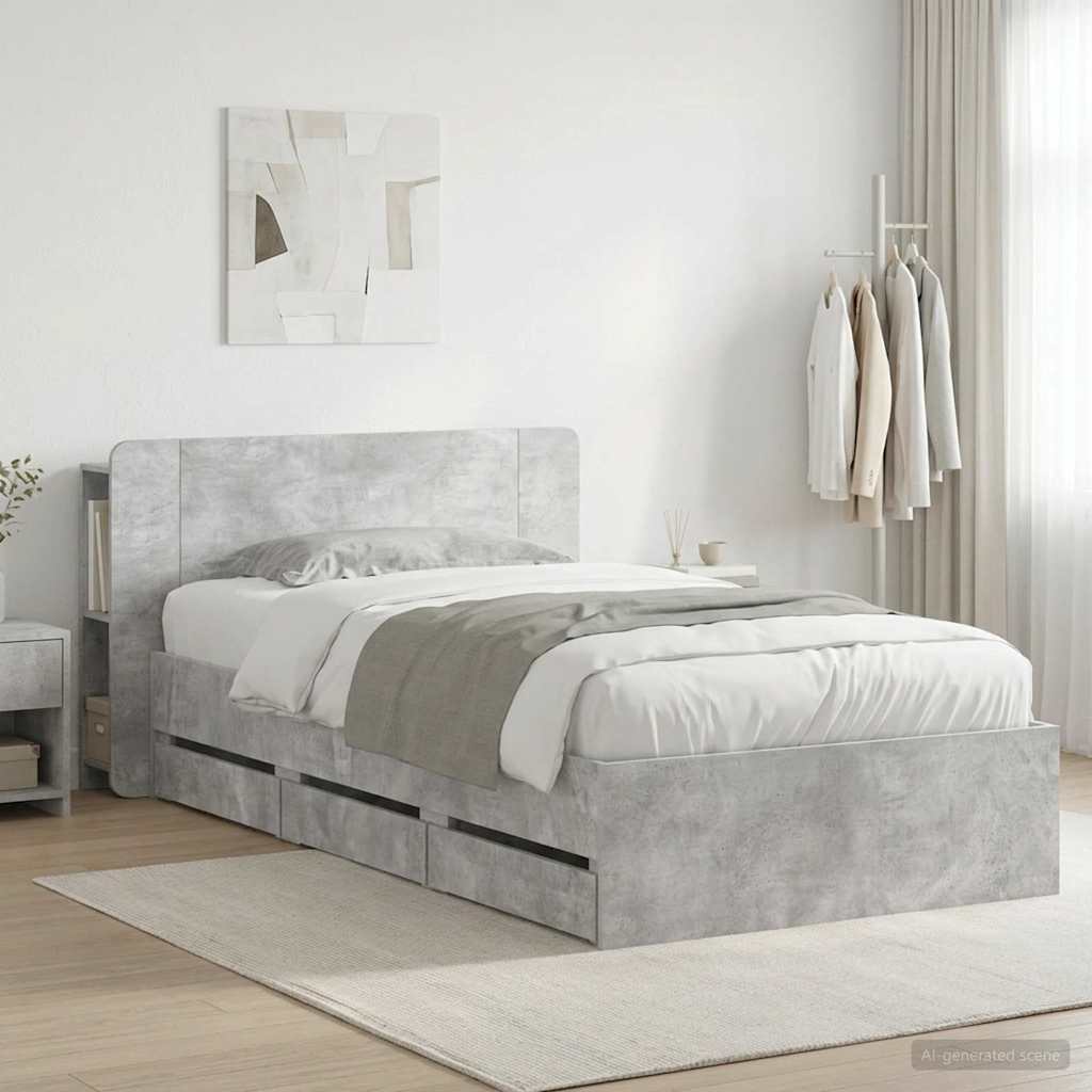 Bed Frame with Storage and Headboard Concrete Grey 90 x 190 cm
