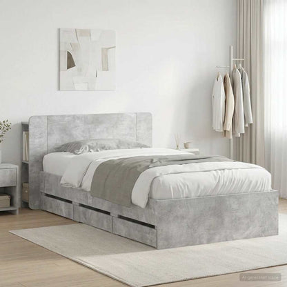 Bed Frame with Storage and Headboard Concrete Grey 90 x 190 cm