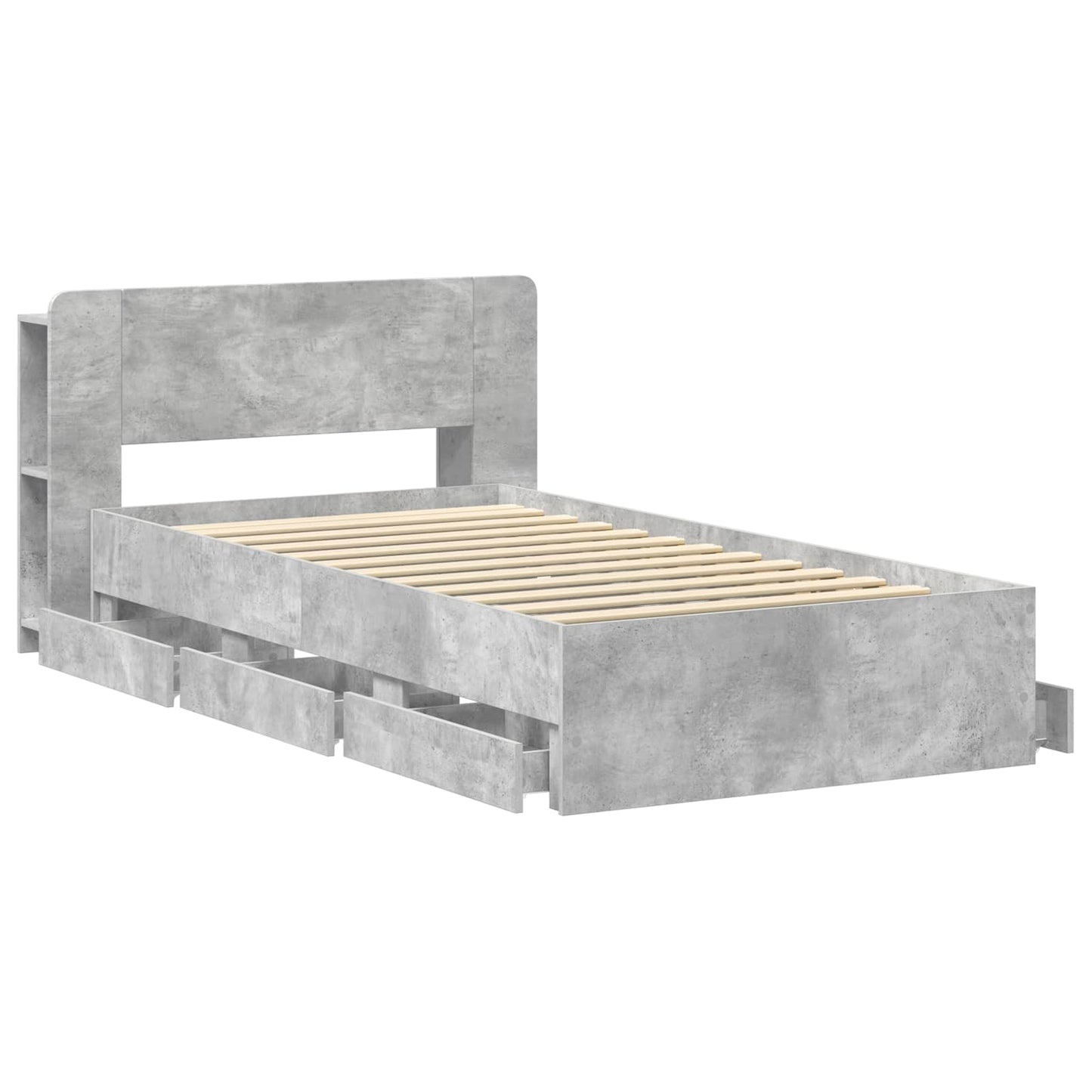 Bed Frame with Storage with Headboard Concrete Grey 90 x 190 cm