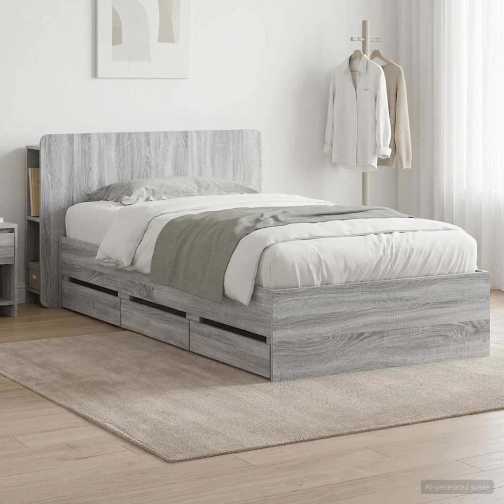 Bed Frame with Storage Grey Sonoma 90 x 190 cm Engineered Wood