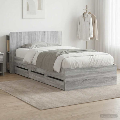 Bed Frame with Storage Grey Sonoma 90 x 190 cm Engineered Wood