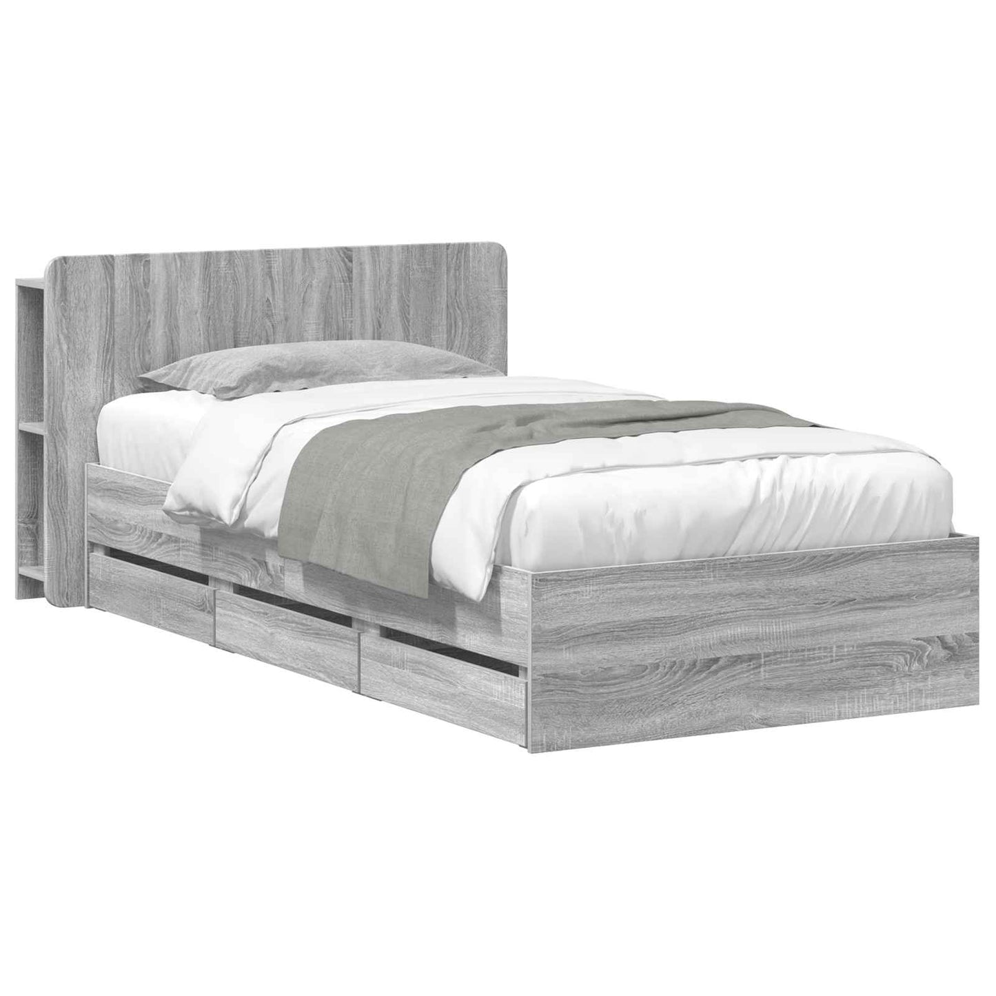 Bed Frame with Storage Grey Sonoma 90 x 190 cm Engineered Wood