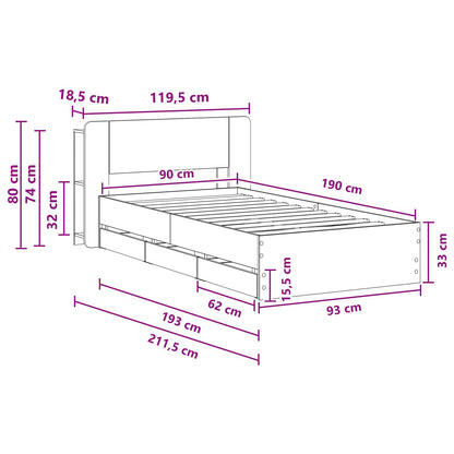 Bed Frame with Storage Grey Sonoma 90 x 190 cm Engineered Wood