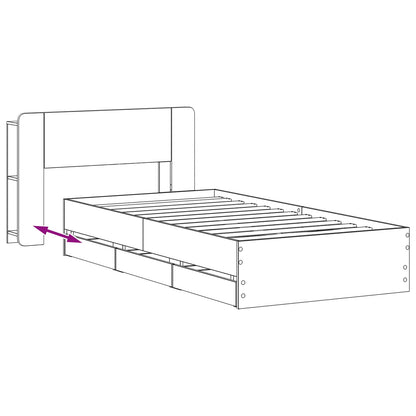 Bed Frame with Storage and Headboard Smoked Oak 90 x 190 cm