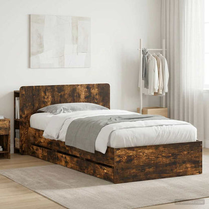 Bed Frame with Storage and Headboard Smoked Oak 100 x 200 cm