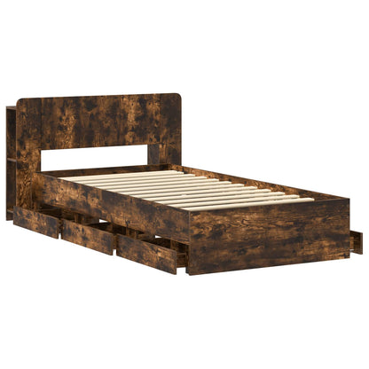 Bed Frame with Storage Smoked Oak 100 x 200 cm Engineered Wood