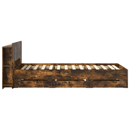 Bed Frame with Storage Smoked Oak 100 x 200 cm Engineered Wood