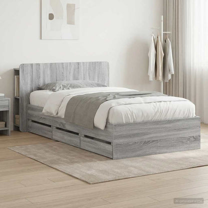 Bed Frame with Storage and Headboard Grey Sonoma 90 x 200 cm