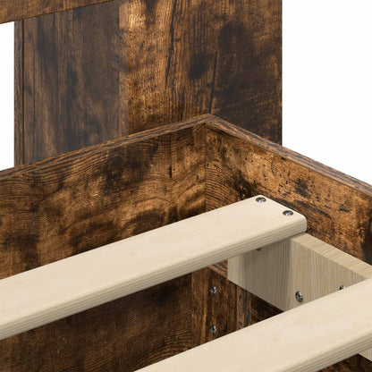 Bed Frame with Storage and Headboard Smoked Oak 135 x 190 cm