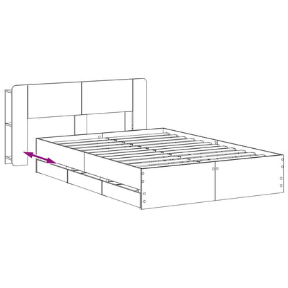 Bed Frame with Storage and Headboard Smoked Oak 135 x 190 cm